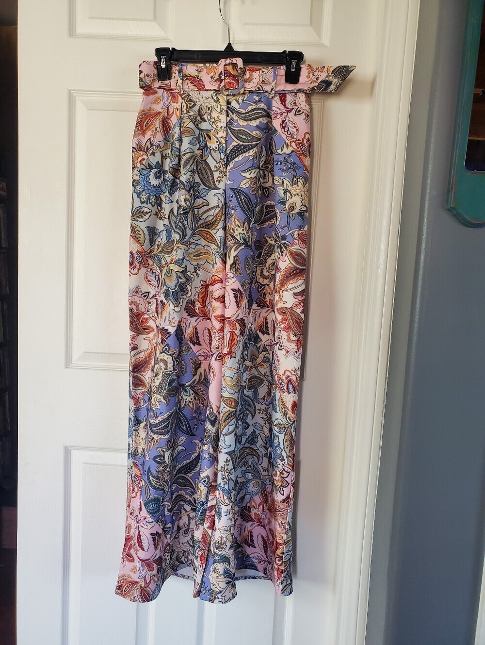 Jennifer & Grace Floral Wide-leg Pants Belted Pockets Spring Summer Bohemian Med